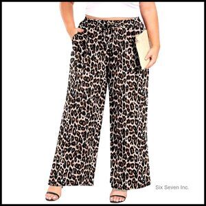 Plus Size Wide Leg Pants High Waist Loose Palazzo Trousers with Pockets